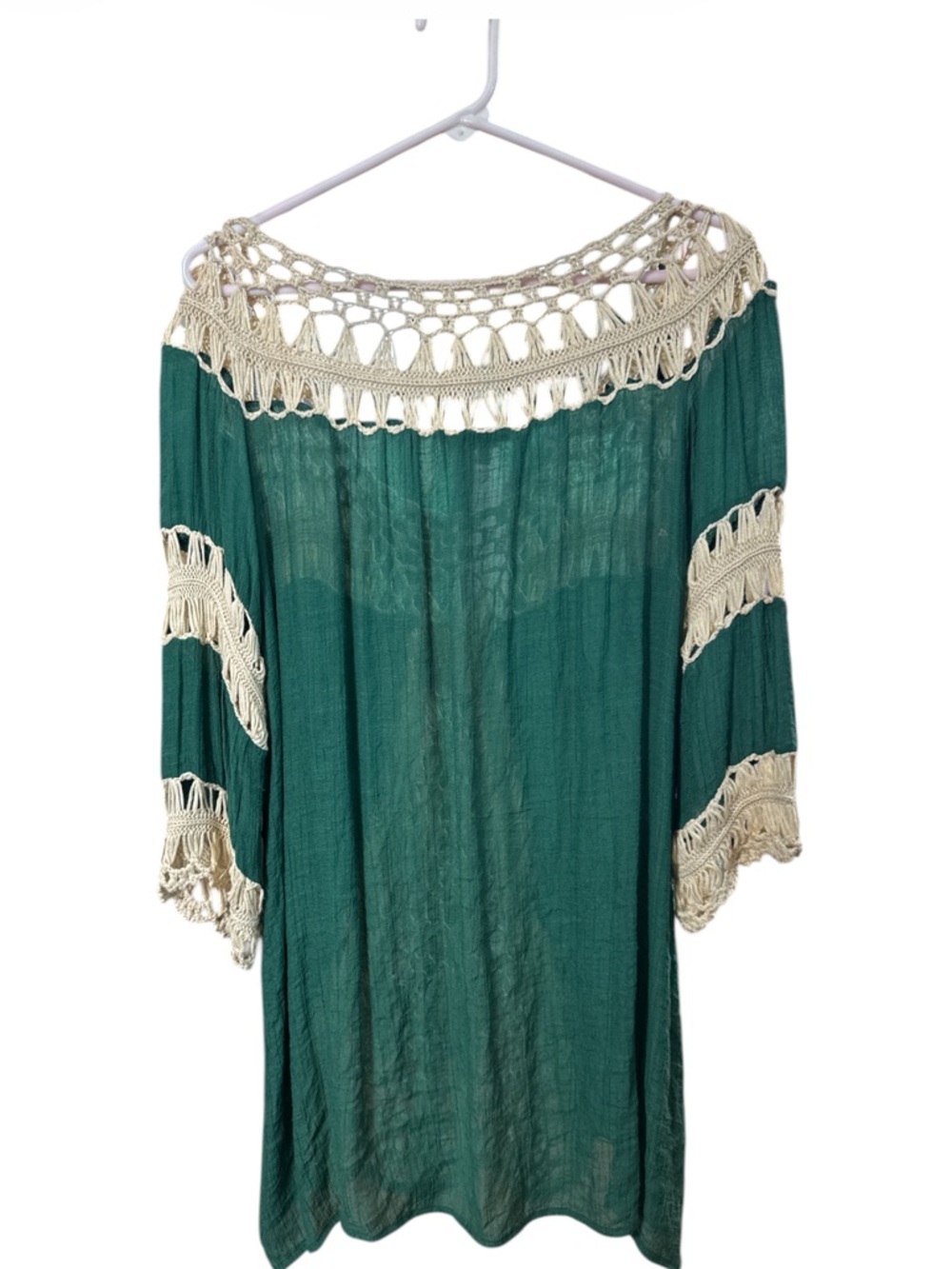 Umgee Green Crochet Lace Asymmetrical Tunic Top L - Picture 3 of 7